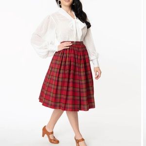 Unique Vintage red plaid Christmas Gellar Swing skirt